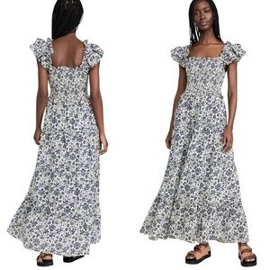 Love the Label Maxi Gaya Dress Boho Blue Floral Vacation Tiered Size Medium